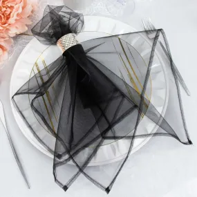 10 Pack Black Sheer Organza Decorative Dinner Table Napkins - 23"x23"