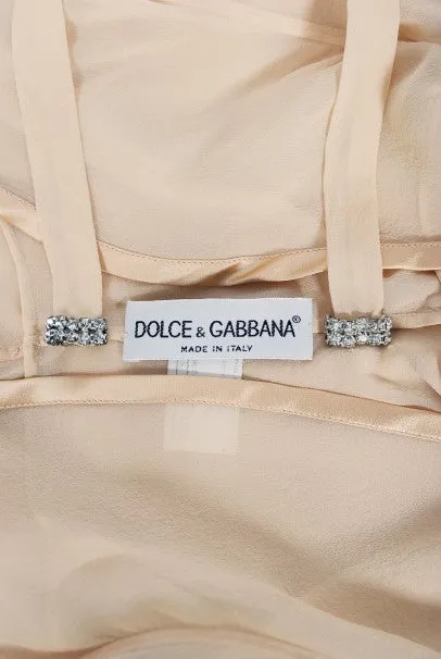 1995 Dolce & Gabbana Rhinestone Peach Silk Bias-Cut Slip Dress w/ Jacket