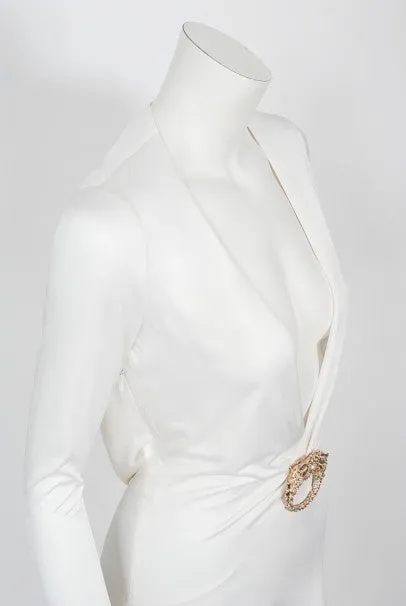 2004 Gucci by Tom Ford Rare White Silk-Jersey Plunge Cut Out Finale Gown