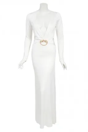 2004 Gucci by Tom Ford Rare White Silk-Jersey Plunge Cut Out Finale Gown