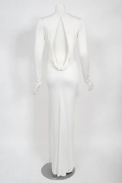 2004 Gucci by Tom Ford Rare White Silk-Jersey Plunge Cut Out Finale Gown