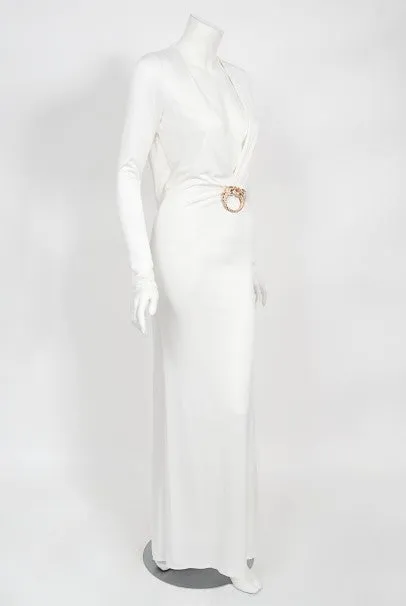 2004 Gucci by Tom Ford Rare White Silk-Jersey Plunge Cut Out Finale Gown