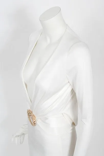 2004 Gucci by Tom Ford Rare White Silk-Jersey Plunge Cut Out Finale Gown