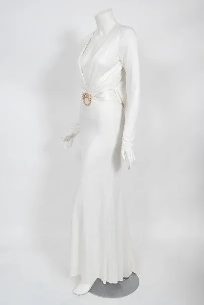 2004 Gucci by Tom Ford Rare White Silk-Jersey Plunge Cut Out Finale Gown