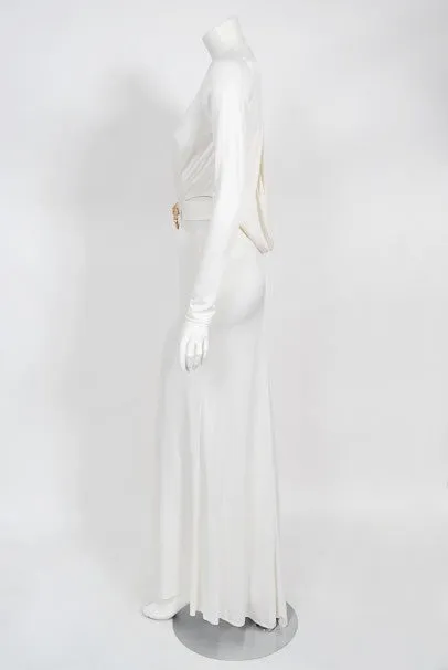 2004 Gucci by Tom Ford Rare White Silk-Jersey Plunge Cut Out Finale Gown