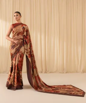 3 Piece -  Printed Satin Saree