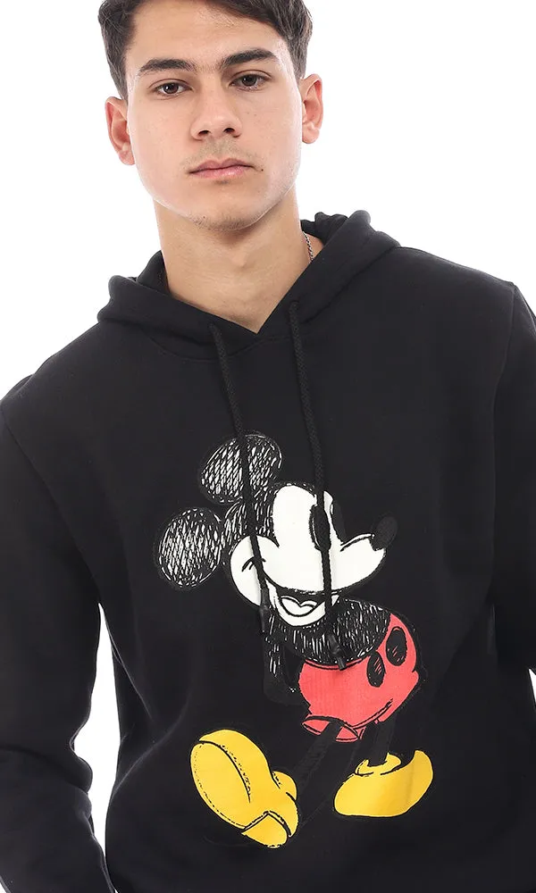 93982 Mickey Mouse Printed Black Hoodie with Elastic Cuffs