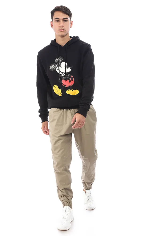 93982 Mickey Mouse Printed Black Hoodie with Elastic Cuffs