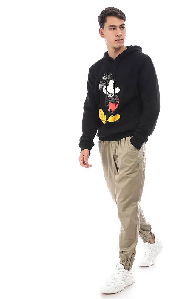 93982 Mickey Mouse Printed Black Hoodie with Elastic Cuffs