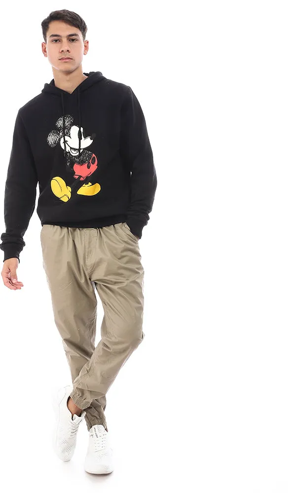 93982 Mickey Mouse Printed Black Hoodie with Elastic Cuffs