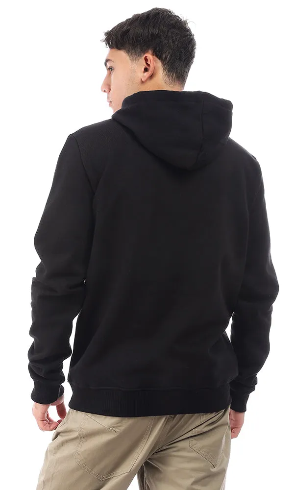 93982 Mickey Mouse Printed Black Hoodie with Elastic Cuffs