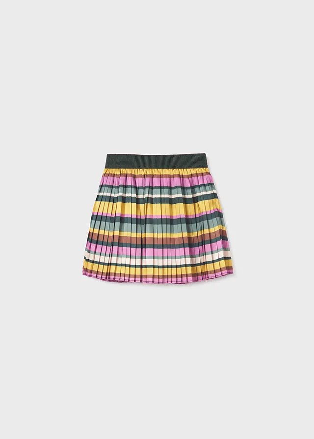 Abel & Lula Girls Green Striped Pleated Skirt