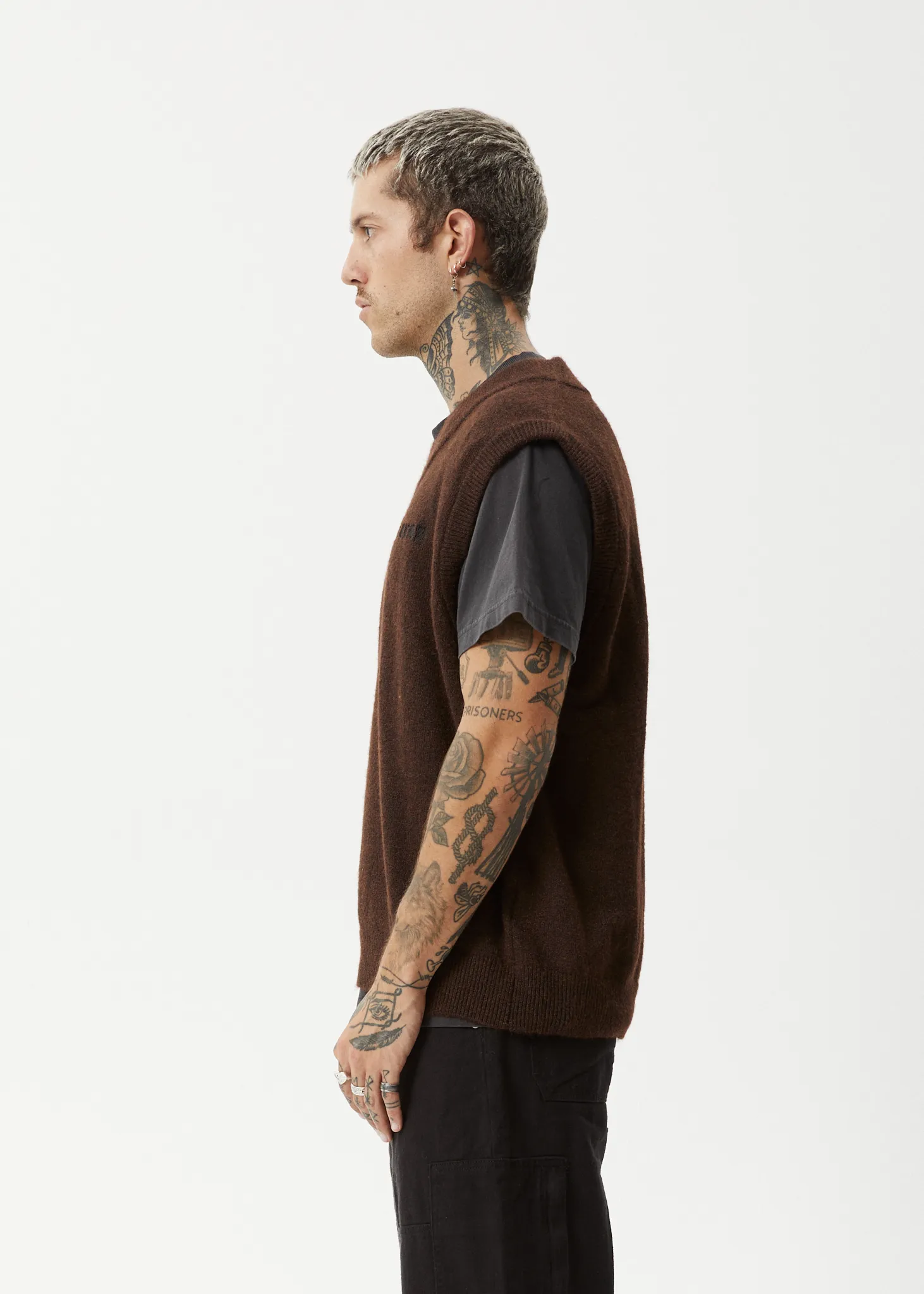 AFENDS Mens Gothic - Knit Vest - Coffee