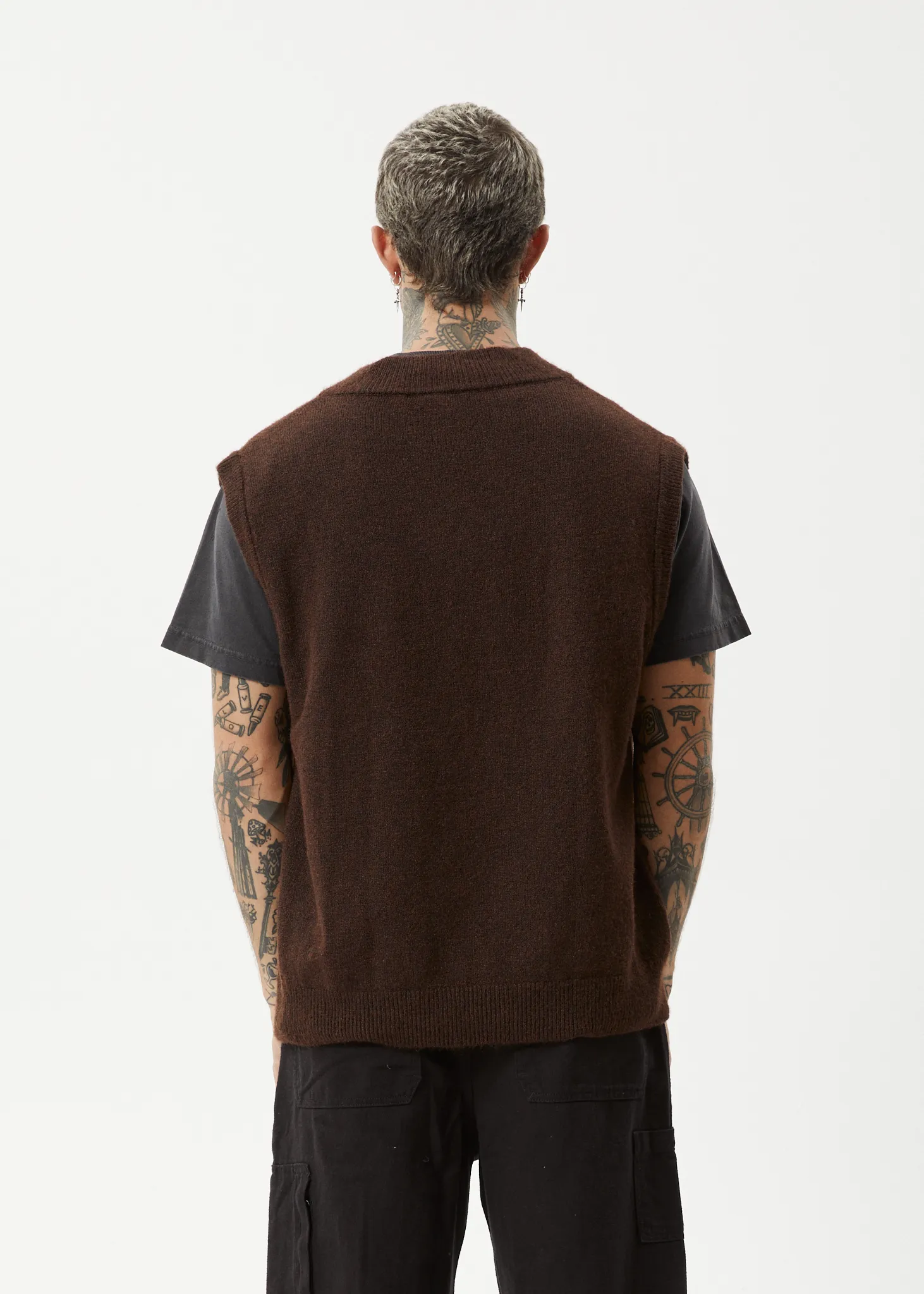 AFENDS Mens Gothic - Knit Vest - Coffee