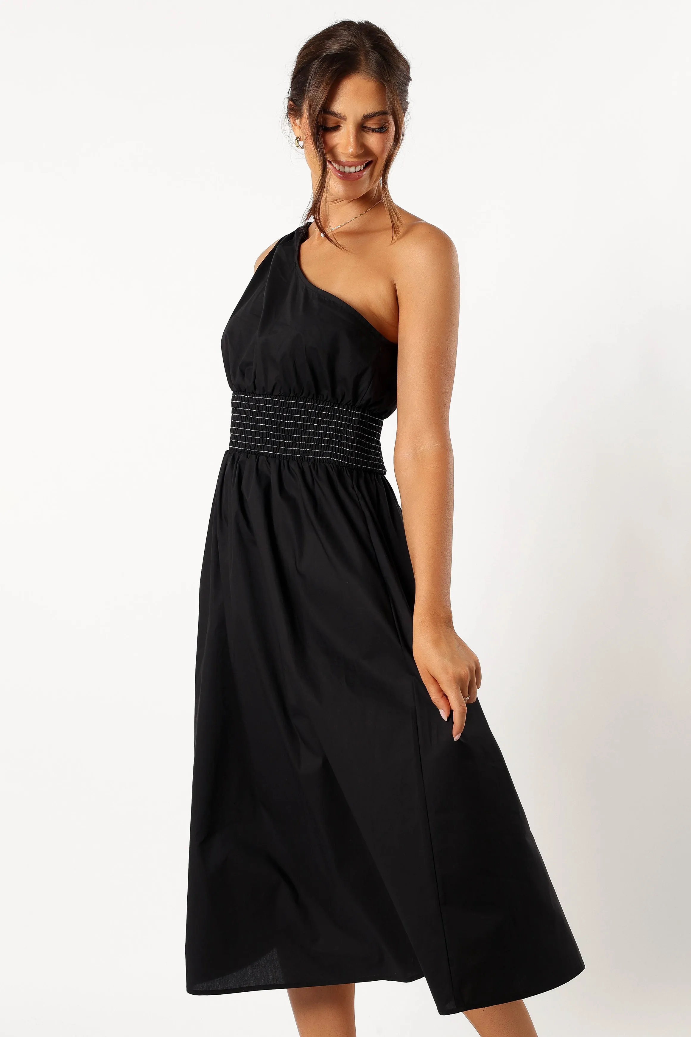 Alysse One Shoulder Midi Dress - Black