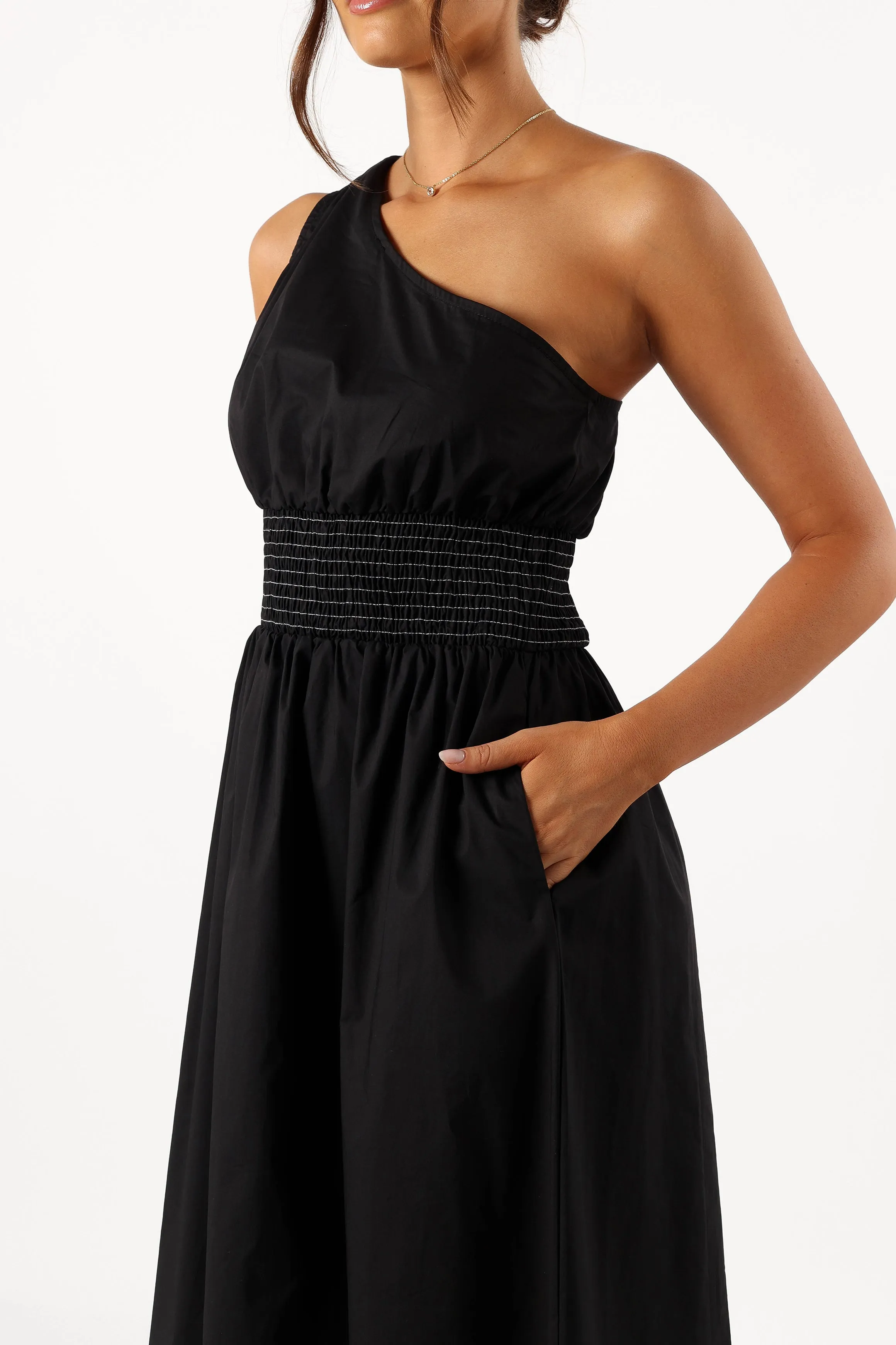 Alysse One Shoulder Midi Dress - Black