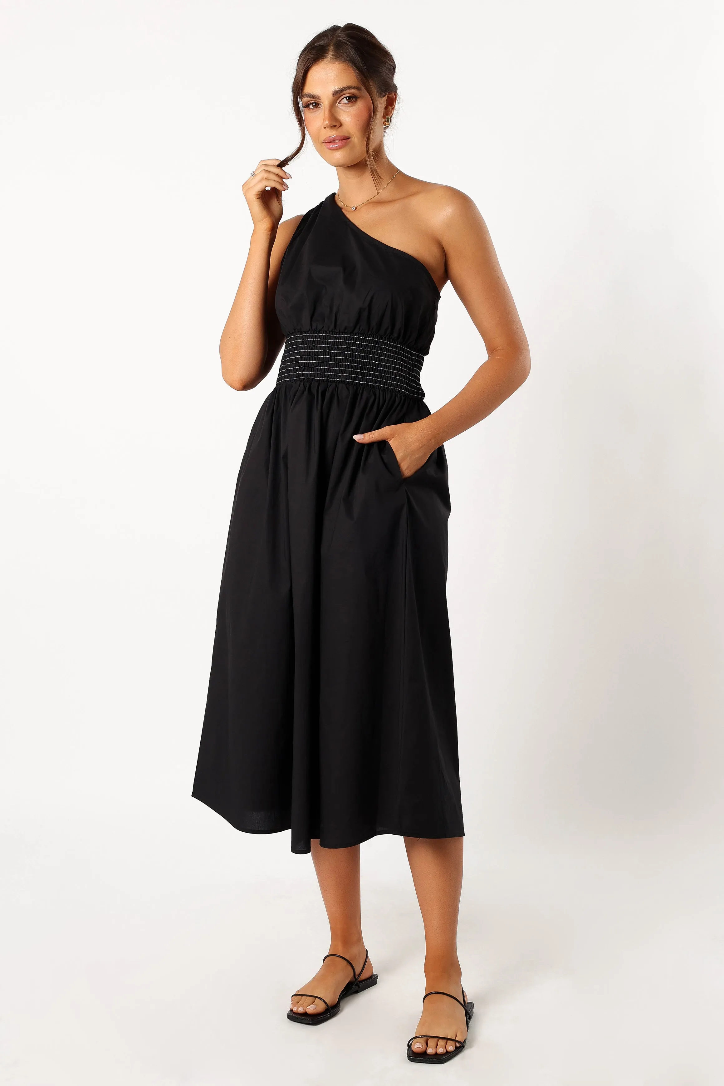 Alysse One Shoulder Midi Dress - Black