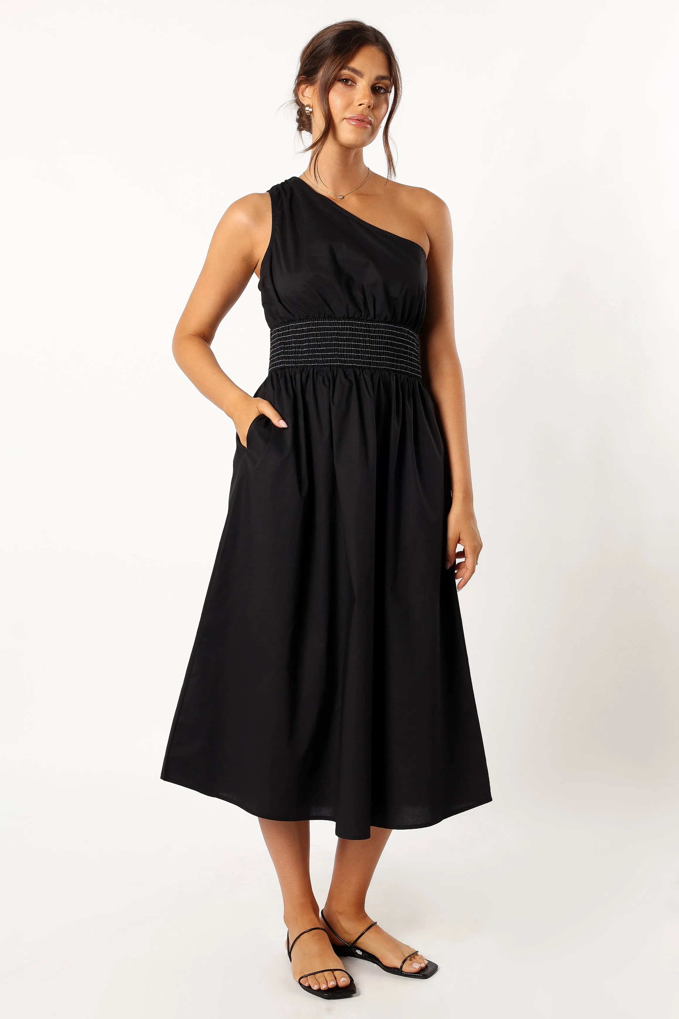 Alysse One Shoulder Midi Dress - Black