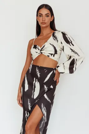 Amina Twist Bust Crop Top Printed Off White