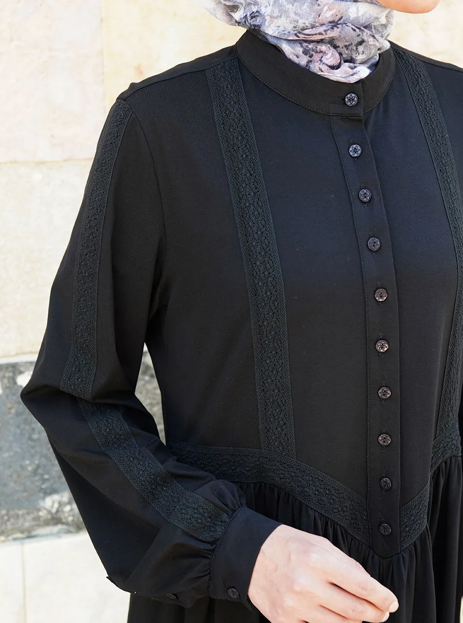 Angled Lace Jersey Abaya