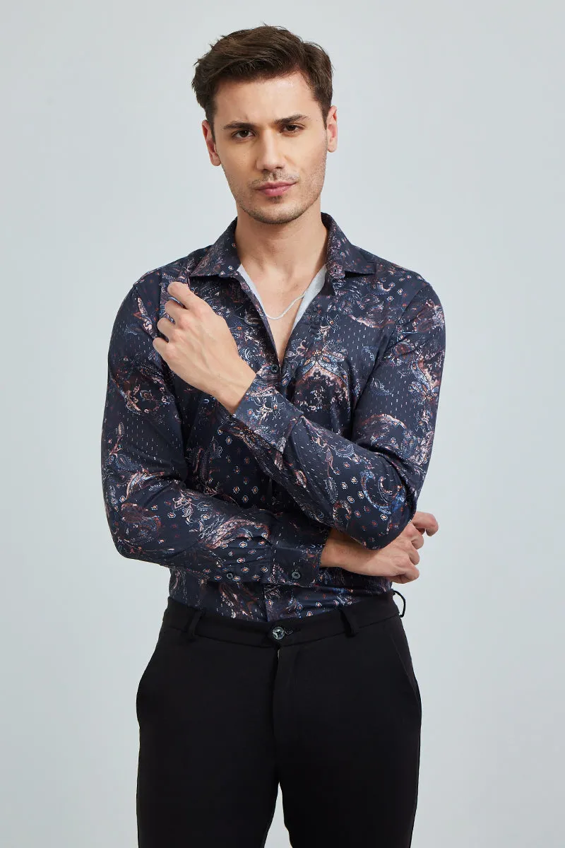 Asian Paisley Blue Shirt