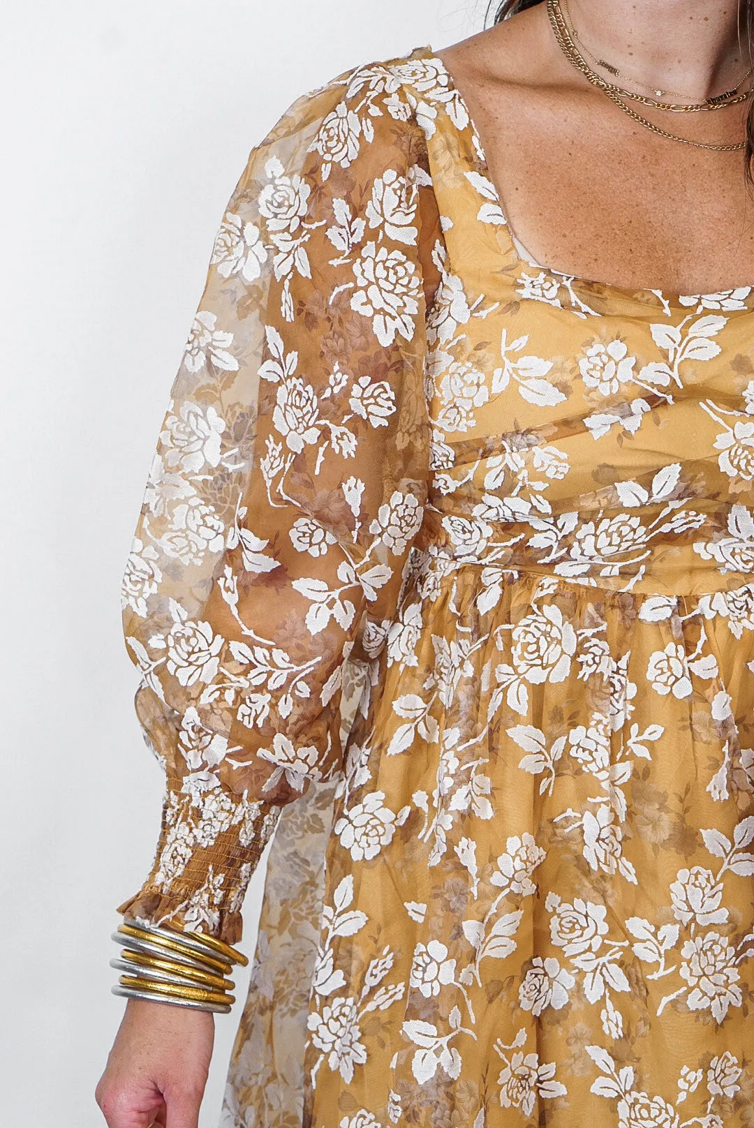 Autumn Romance Mustard Floral Dress