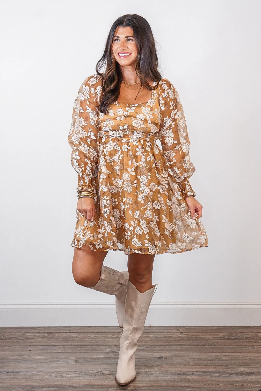 Autumn Romance Mustard Floral Dress