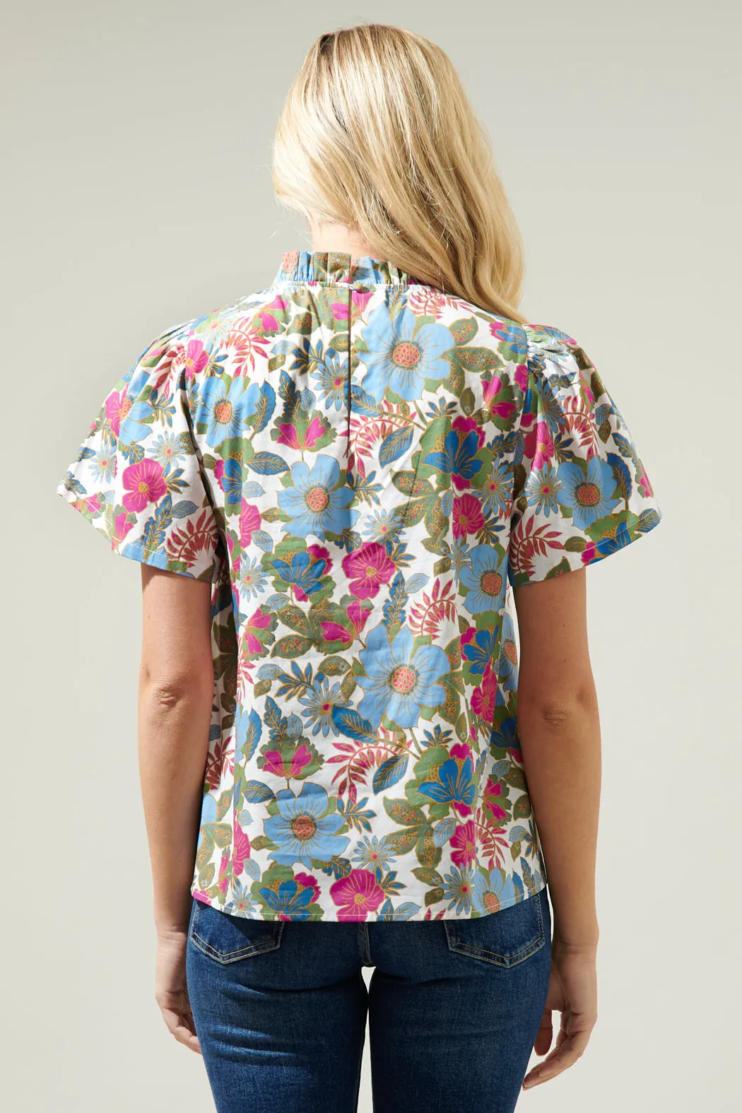 Avitall Floral Classic Ruffle Sleeve Top