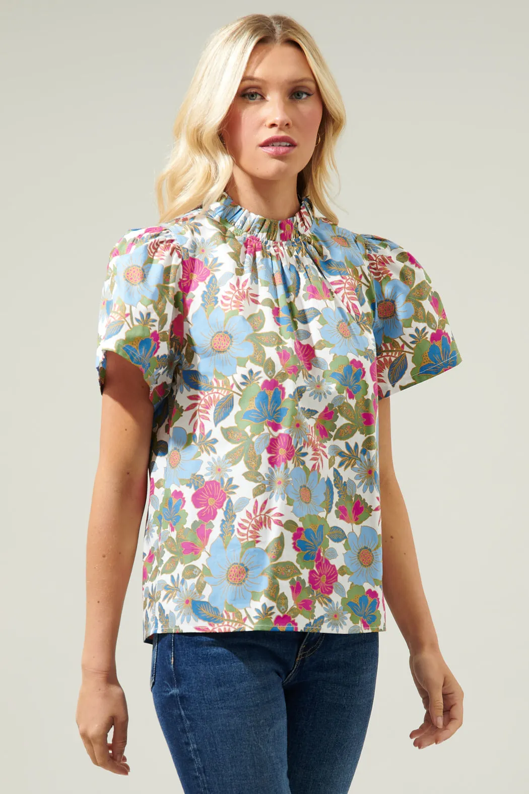 Avitall Floral Classic Ruffle Sleeve Top