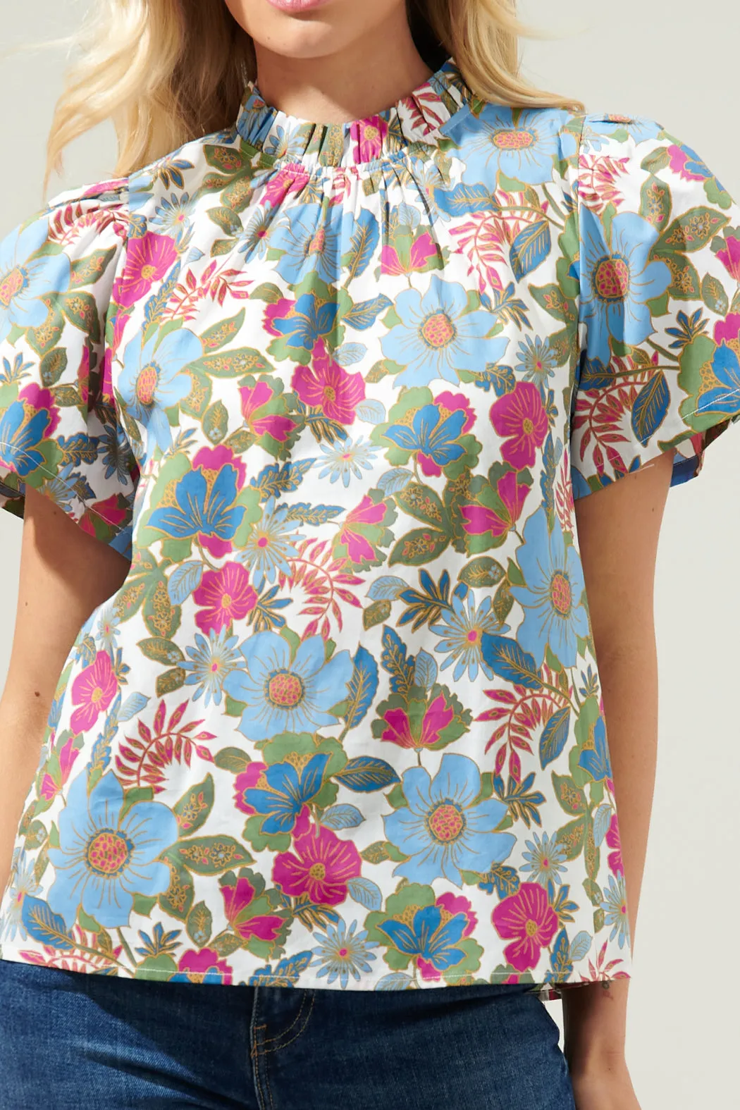 Avitall Floral Classic Ruffle Sleeve Top