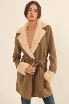 Backstage Pass Belted Faux Shearling Jacket