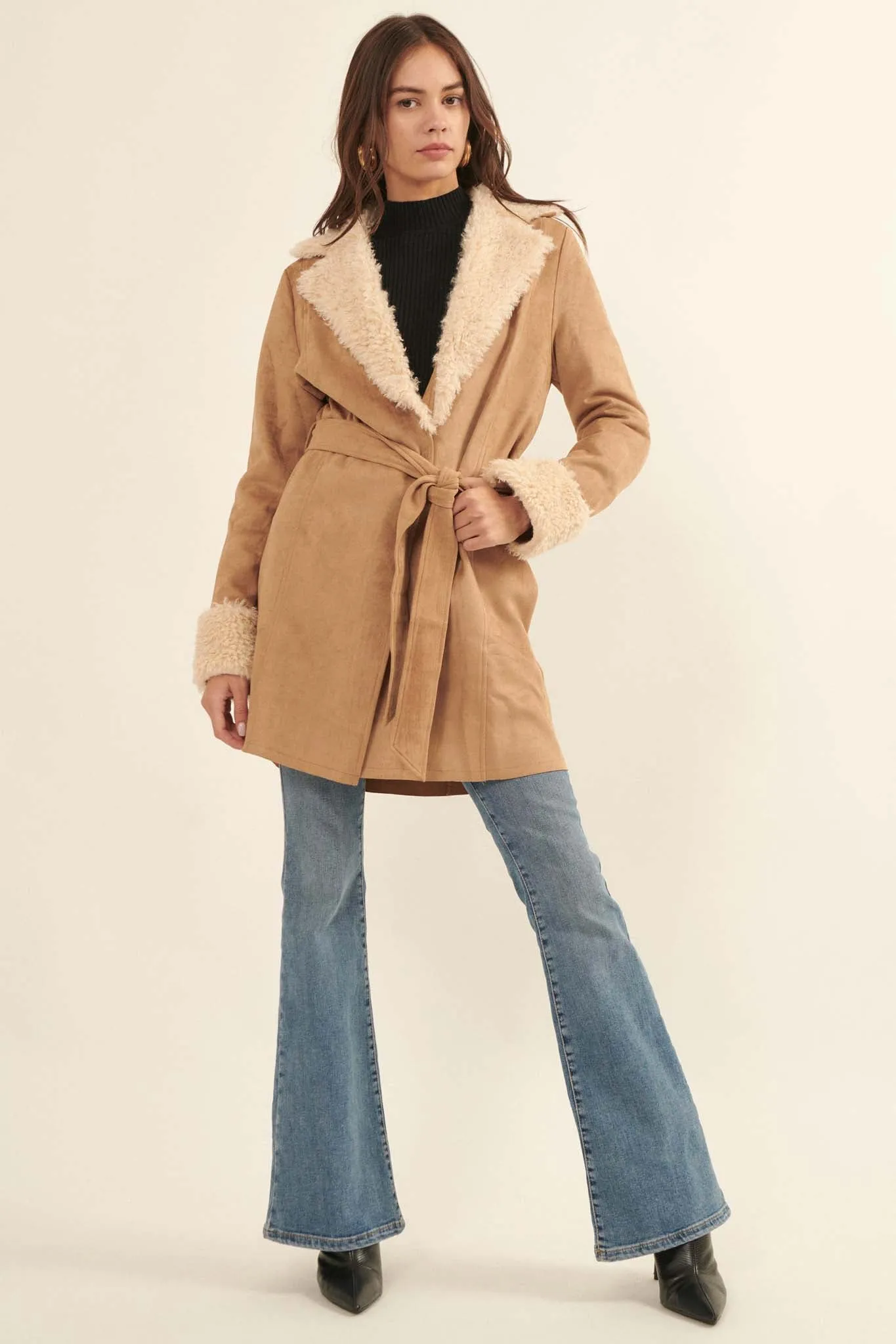 Backstage Pass Belted Faux Shearling Jacket