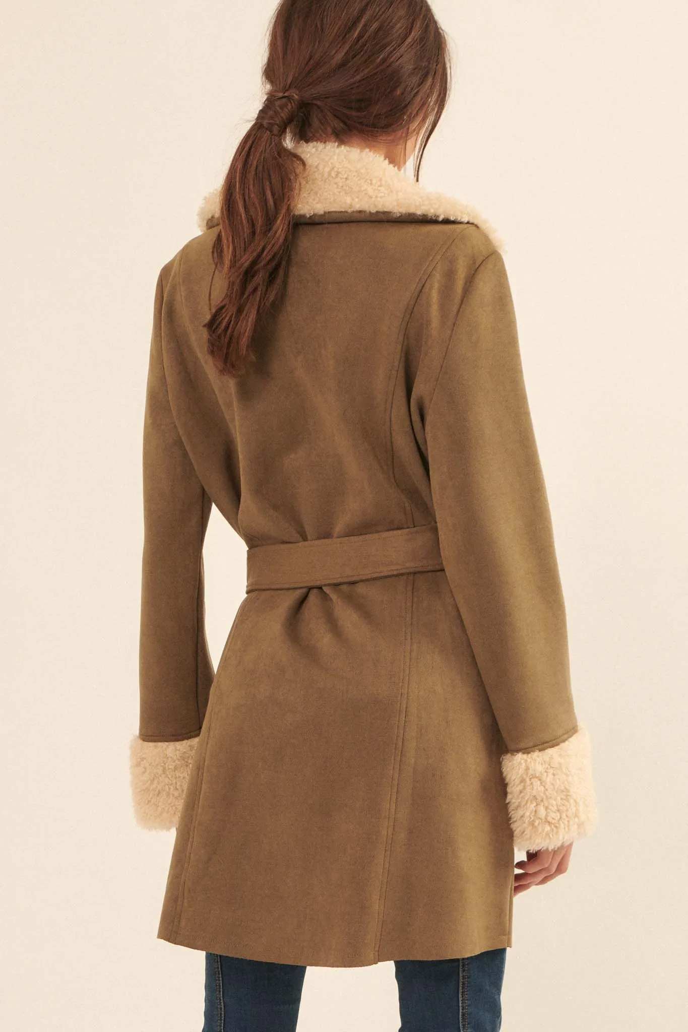 Backstage Pass Belted Faux Shearling Jacket