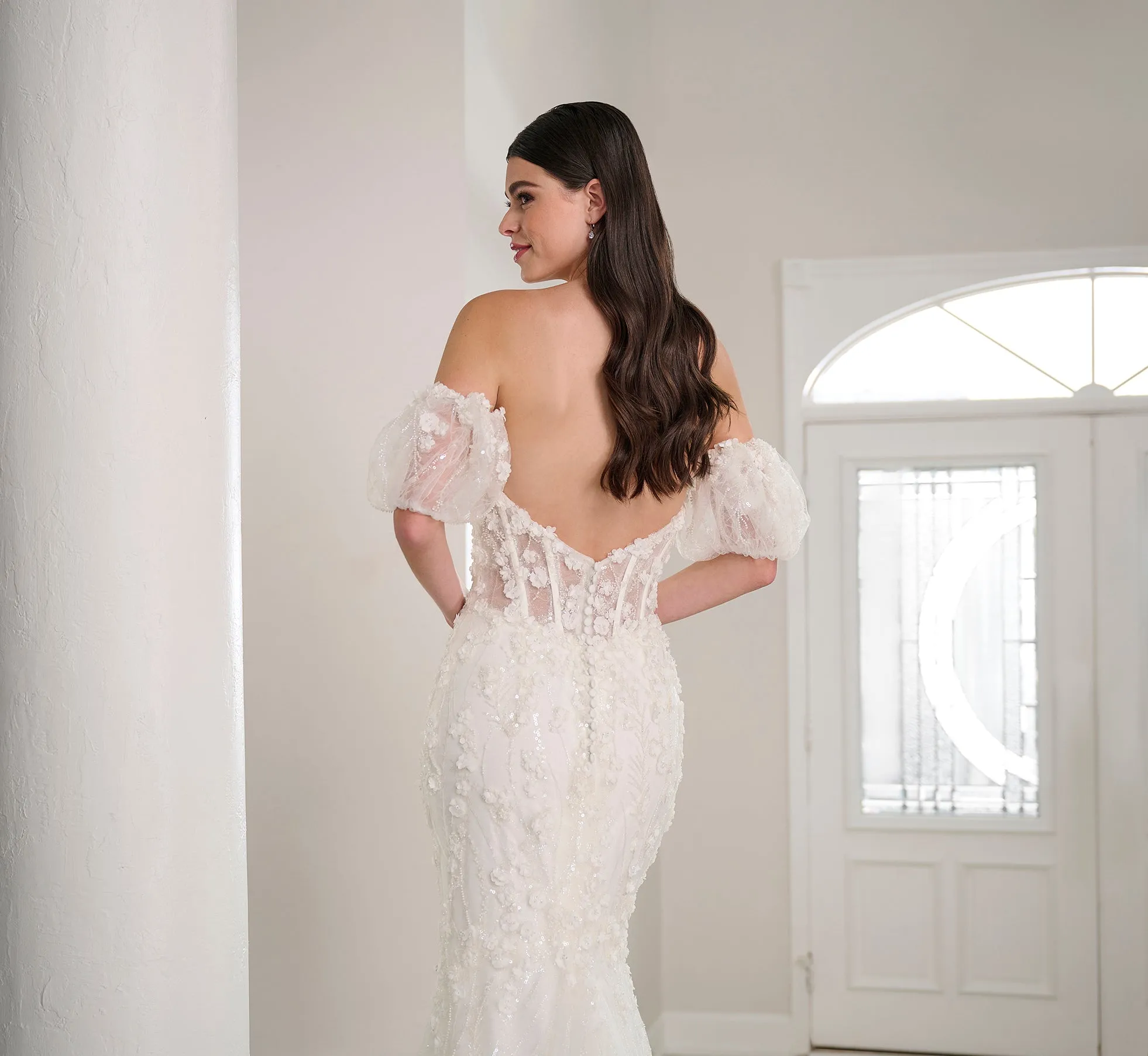 Beaded And Lace Gown In Ivory Nude