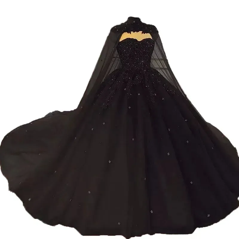 Beaded Lace Ball Gown with Cape