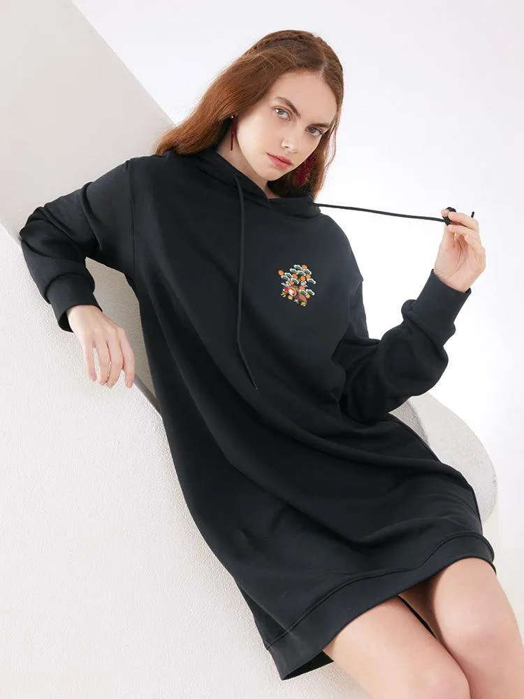 Black Long Sleeve Hoodie Dress