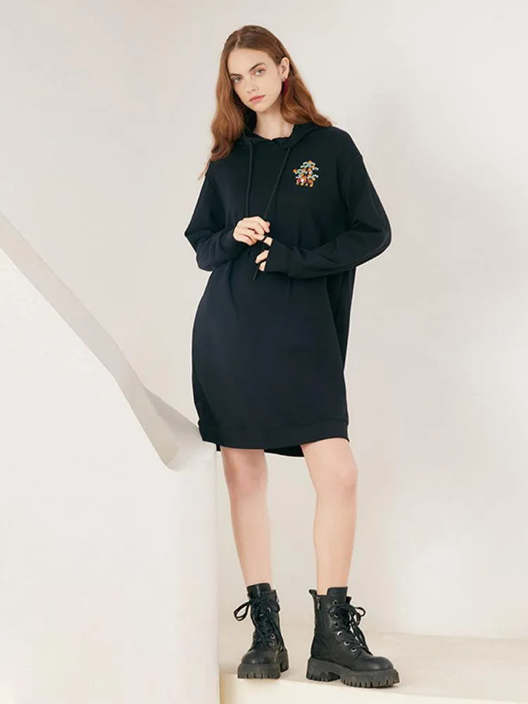 Black Long Sleeve Hoodie Dress