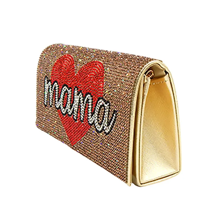 Bling Mama Heart Evening Clutch Crossbody Bag