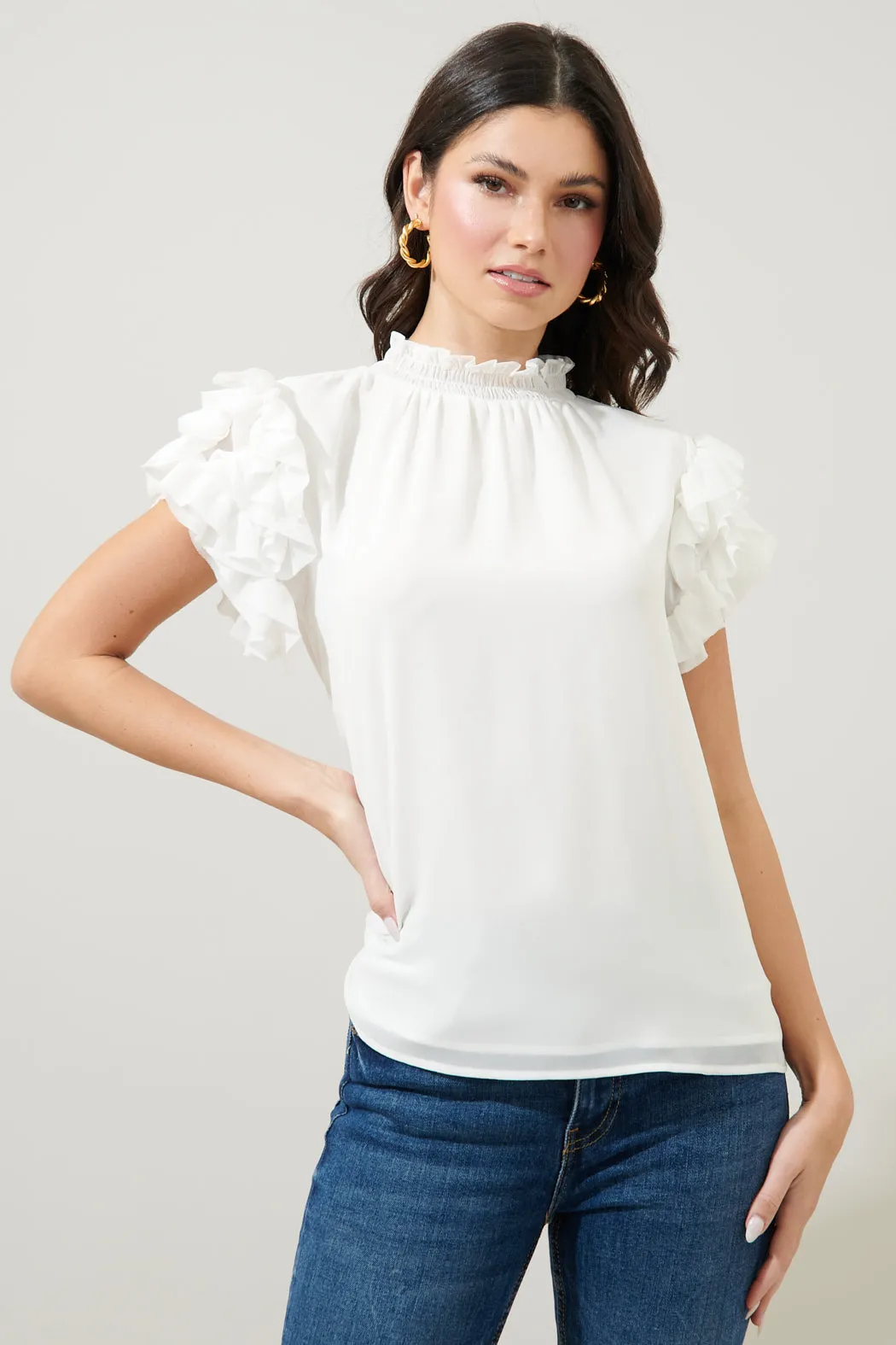 Brenna Mock Neck Ruffle Blouse