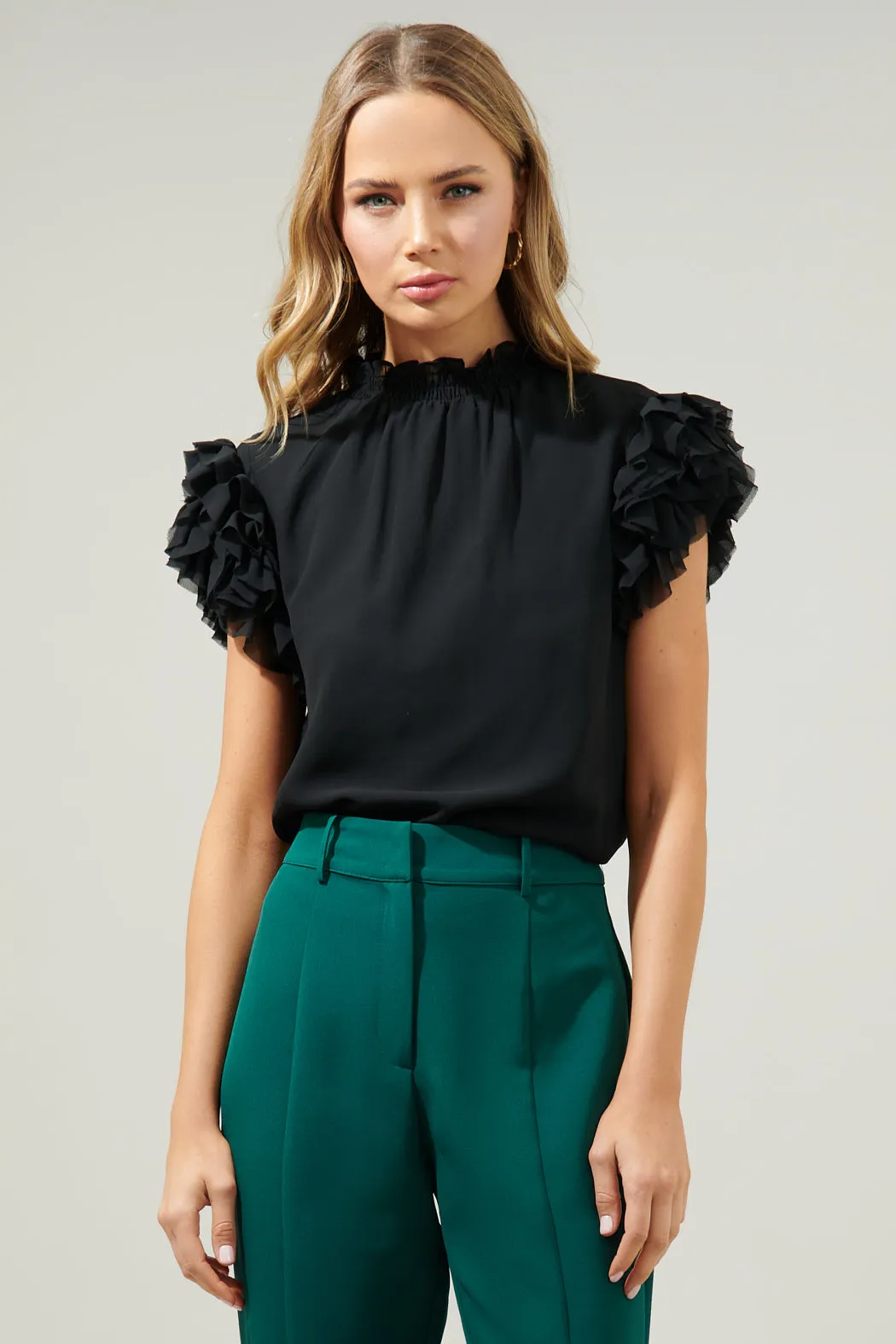 Brenna Mock Neck Ruffle Blouse