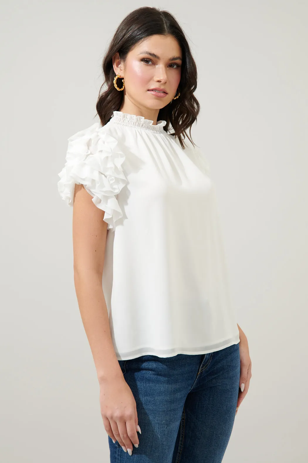 Brenna Mock Neck Ruffle Blouse