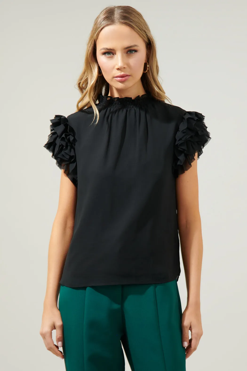 Brenna Mock Neck Ruffle Blouse