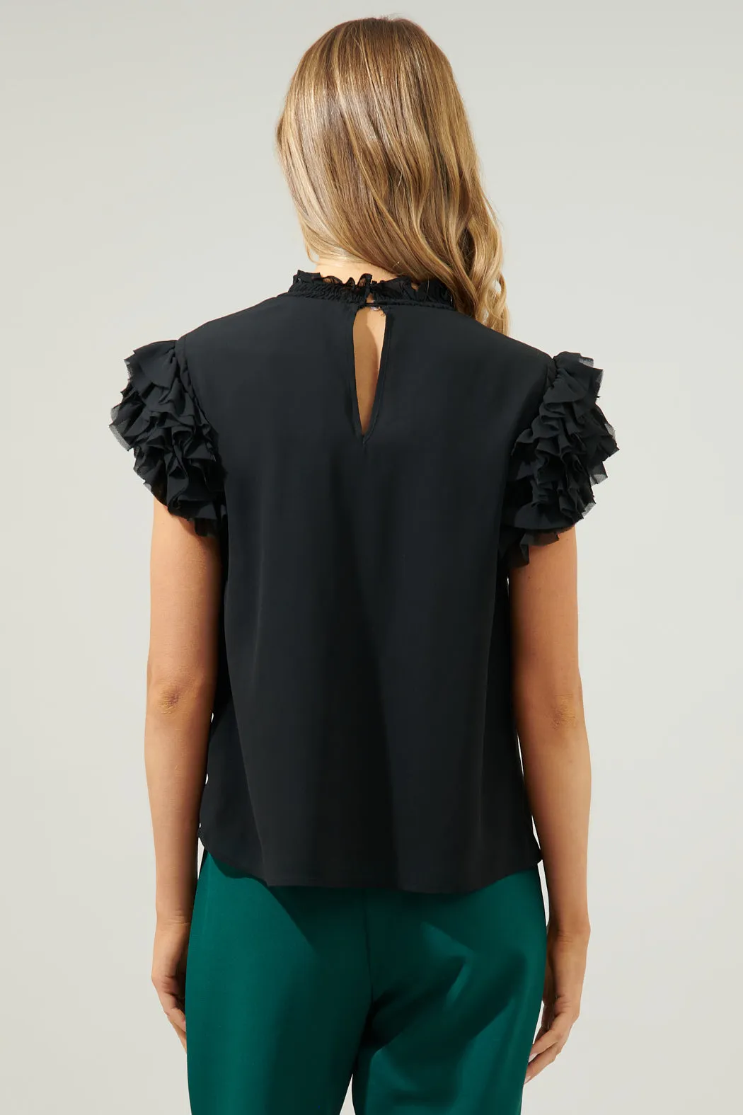 Brenna Mock Neck Ruffle Blouse