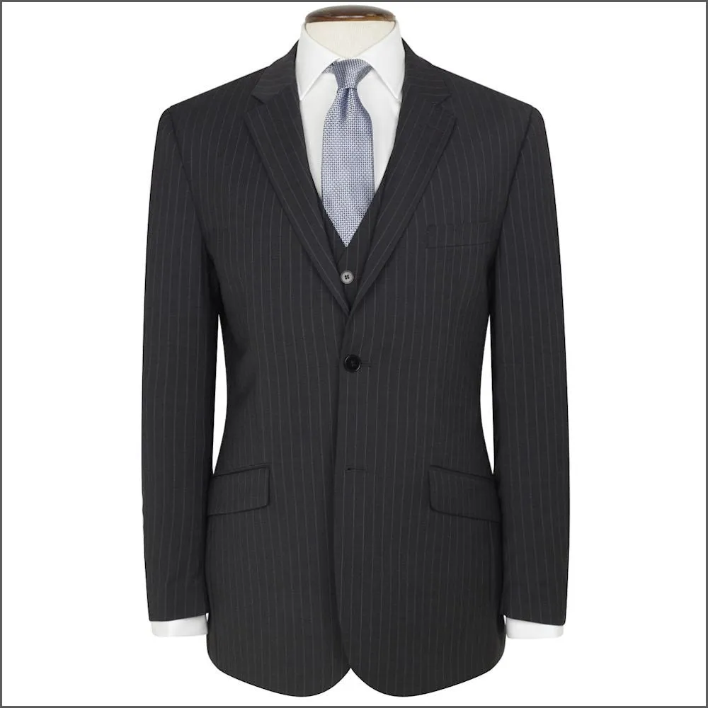 Brook Taverner Avalino Charcoal Pinstripe Washable Crease Resistant 2 Pic Travel Suit**