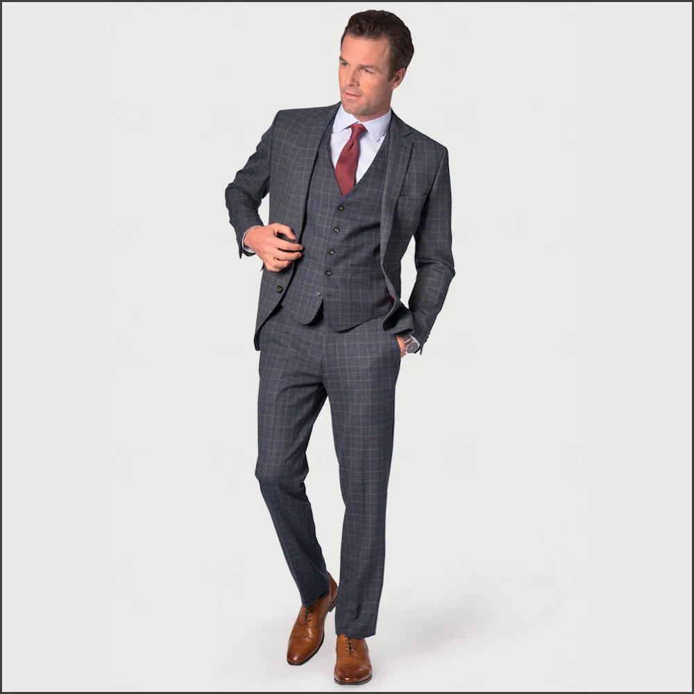 Brook Taverner Lyd Blue with Wine Overcheck Two Piece Occasion Suit**