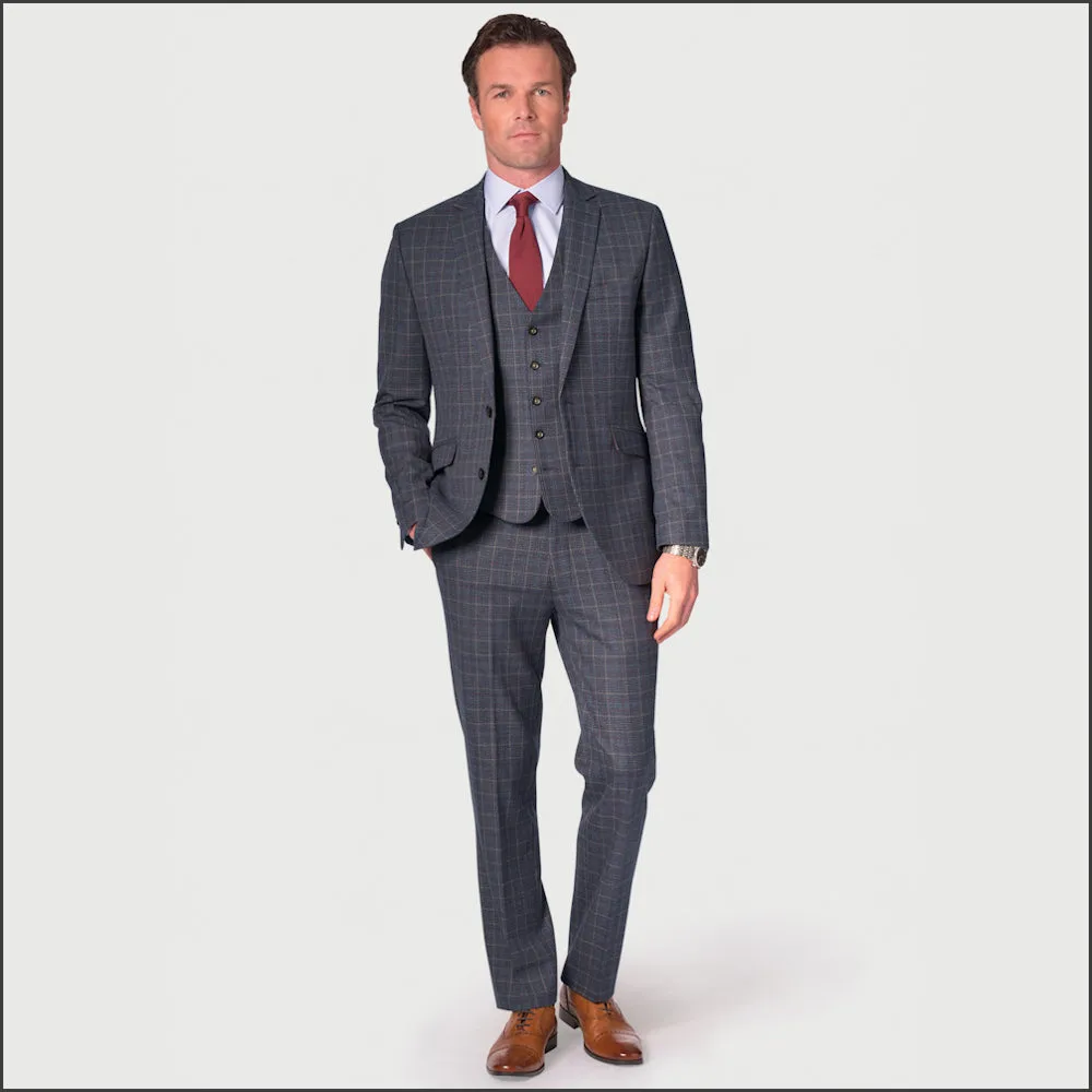 Brook Taverner Lyd Blue with Wine Overcheck Two Piece Occasion Suit**