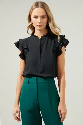 Brynn Flutter Sleeve Button Up Blouse