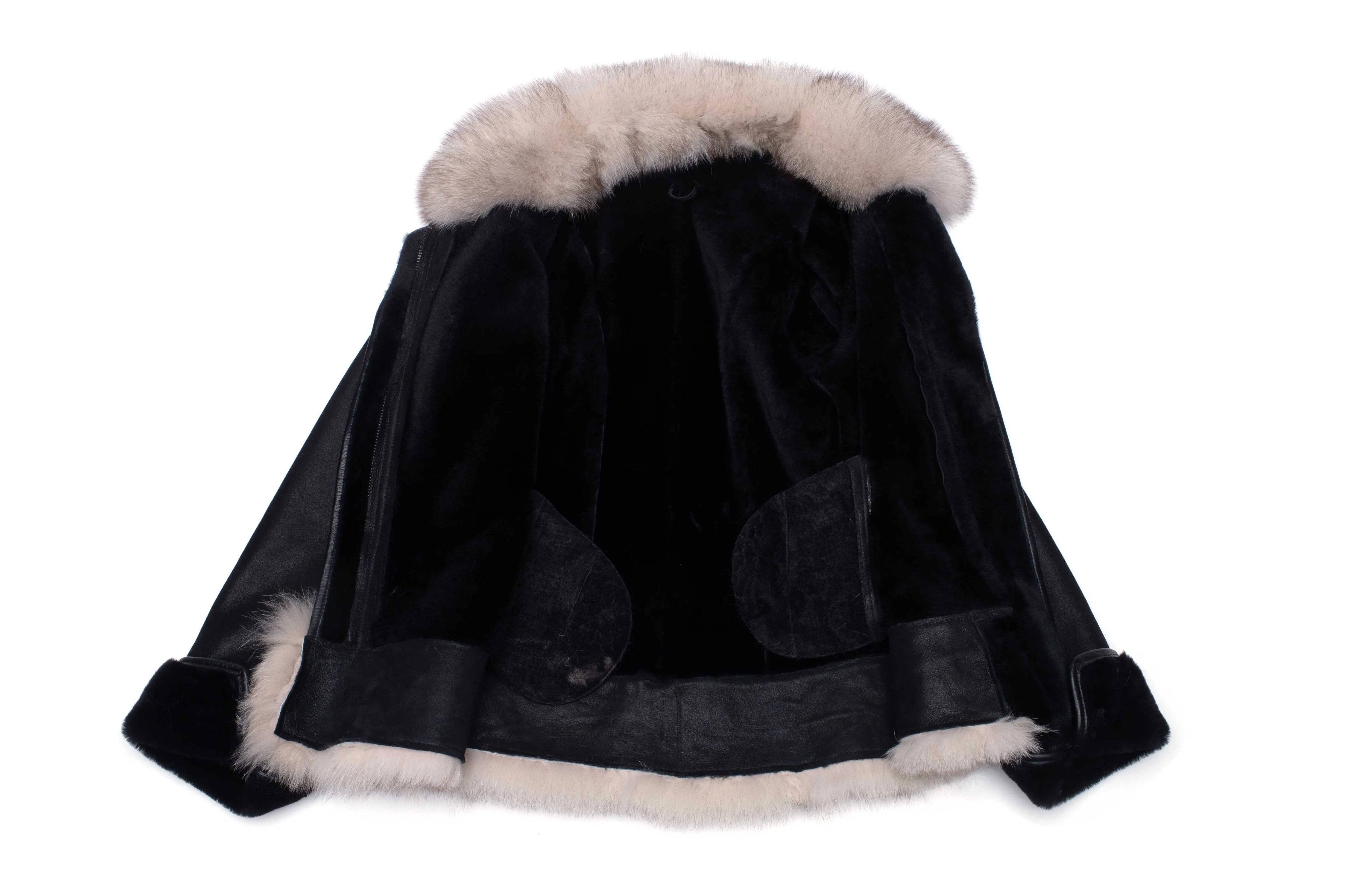 Cecily's Black Shearling Sheepskin Jacket with Fox fur trim