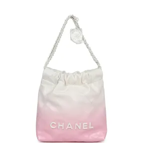 Chanel Mini 22 Bag Pink and White Ombre Calfskin Light Gold Hardware