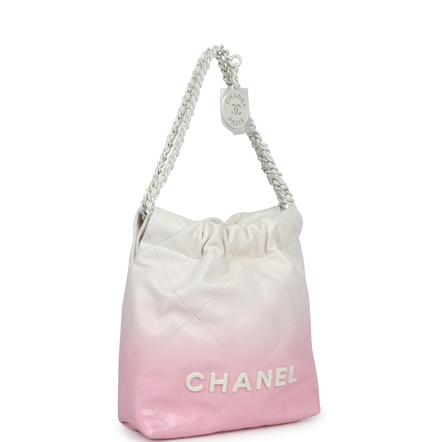 Chanel Mini 22 Bag Pink and White Ombre Calfskin Light Gold Hardware